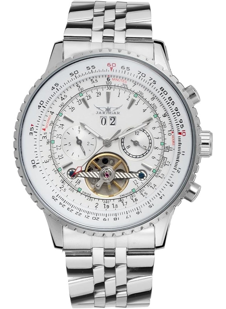 JARAGAR Men's Self Winding Waterproof Automatic Stainless Steel Skeleton Tourbillon Calendar Wrist Watch - Image 2
